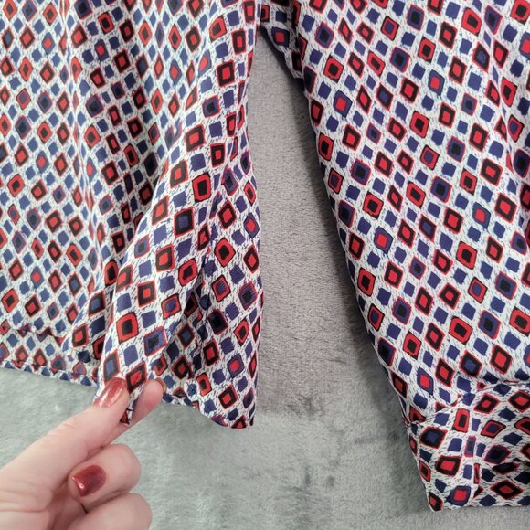 Joan Leslie Petite Womens Button Up Shirt 16P Red‎ Blue Geometric Print Top - Picture 6 of 10